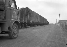 803818 Afbeelding van goederenwagens op de laad- en losplaats van het N.S.-station Baflo te Baflo, met links een ...
